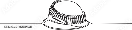 Single one line drawing an army helmet with bullet stock attached to the helmet. Be prepared. Battlefield can happen suddenly. Vietnam War Veterans Day. one line Icon drawing
