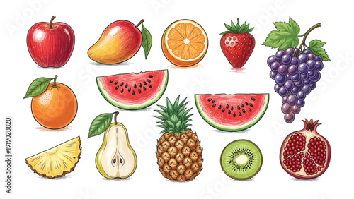 Assortment of Fresh Fruits: A vibrant collection of nature's finest offerings, showcasing a spectrum of colors, textures, and tastes of ripe fruits.