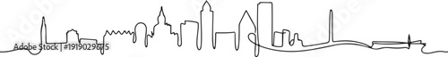 One single line drawing Elizabeth city skyline, New Jersey. World historical town landscape. Best holiday destination postcard. one line Icon drawing