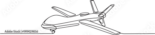 Single continuous line drawing of flying drone airplane, unmanned plane. Air transportation vehicle concept. Trendy one line draw graphic design. one line Icon drawing