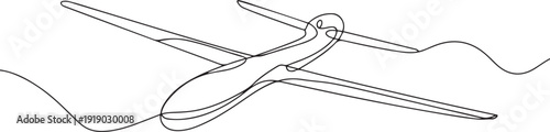 Single continuous line drawing of flying drone airplane, unmanned plane. Air transportation vehicle concept. Trendy one line draw graphic design. one line Icon drawing