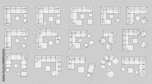 A collection of various floor plans and blueprints for different rooms and buildings