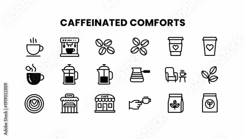 Coffee Icons: Caffeinated Comforts with Warm Drinks and Beans