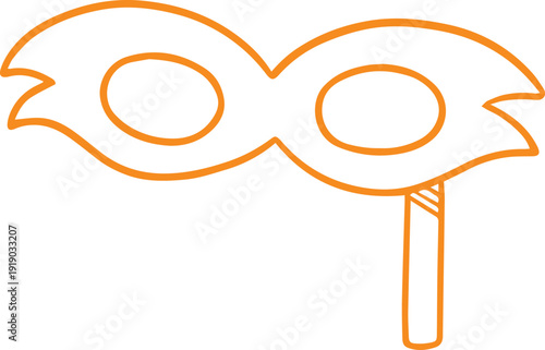 Orange Outline Masquerade Mask on a Stick