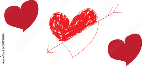 Hand drawn red hearts with an arrow