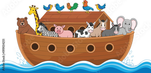 Cute Noah’s Ark with Animals Children Storybook Illustration