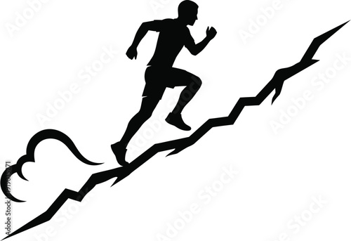 Silhouette Person Running Upward Along Steep Mountain Trail Illustration