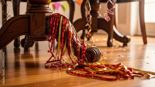 Colorful Beads Spilled on Wooden Floor.