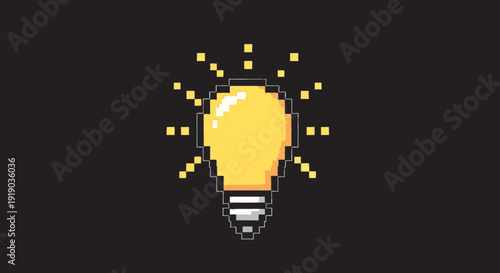 Pixel Art Glowing Light Bulb Icon for Creative Idea and Innovation