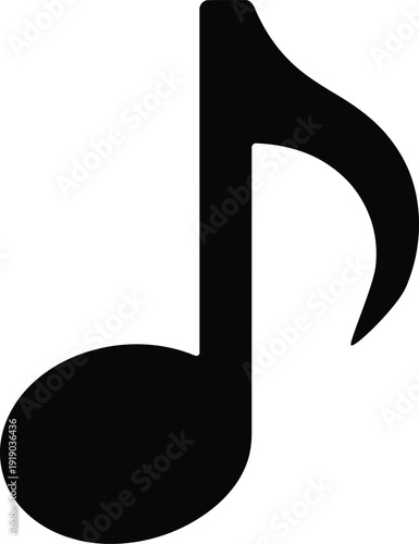 Black silhouette of a musical note representing sound melody song composition audio entertainment rhythm professional performance digital streaming and artistic creativity.