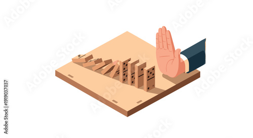 Stopping the domino effect: a hand interrupts toppling dominoes