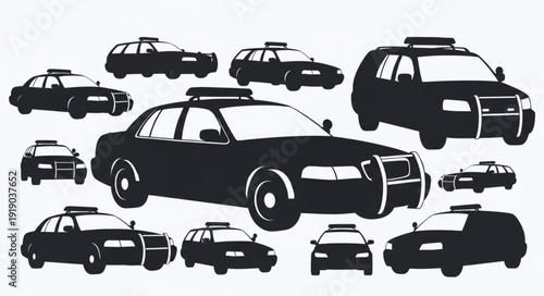 Collection of police car silhouettes in various poses.