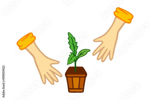 Vector illustration of hands tending a sprout. Eco-friendly concept. Основные RGB