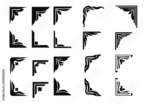 Decorative Corner Elements. Ornate Border Designs. Vintage Flourish Accents. Vector Graphics.