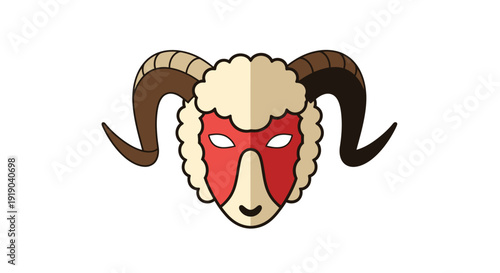 Cartoon illustration of a ram's head wearing a red mask.