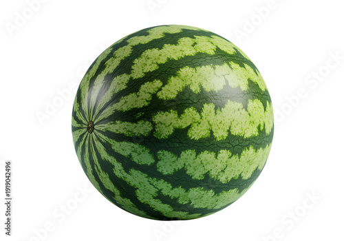 Fresh green and dark green striped watermelon on white background for healthy eating and summer concepts transparent background