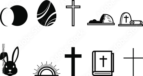 Easter and christian symbols in silhouette form for spring holidays