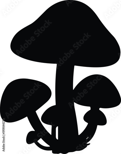 Vector illustration of mushroom cluster silhouette symbolizing nature, growth, culture, education, conservation, and environmental values