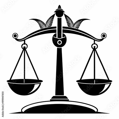 Elegant black and white scales of justice legal symbol icon