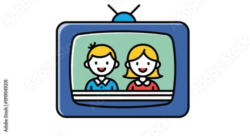 Retro TV with cartoon boy and girl on screen vector