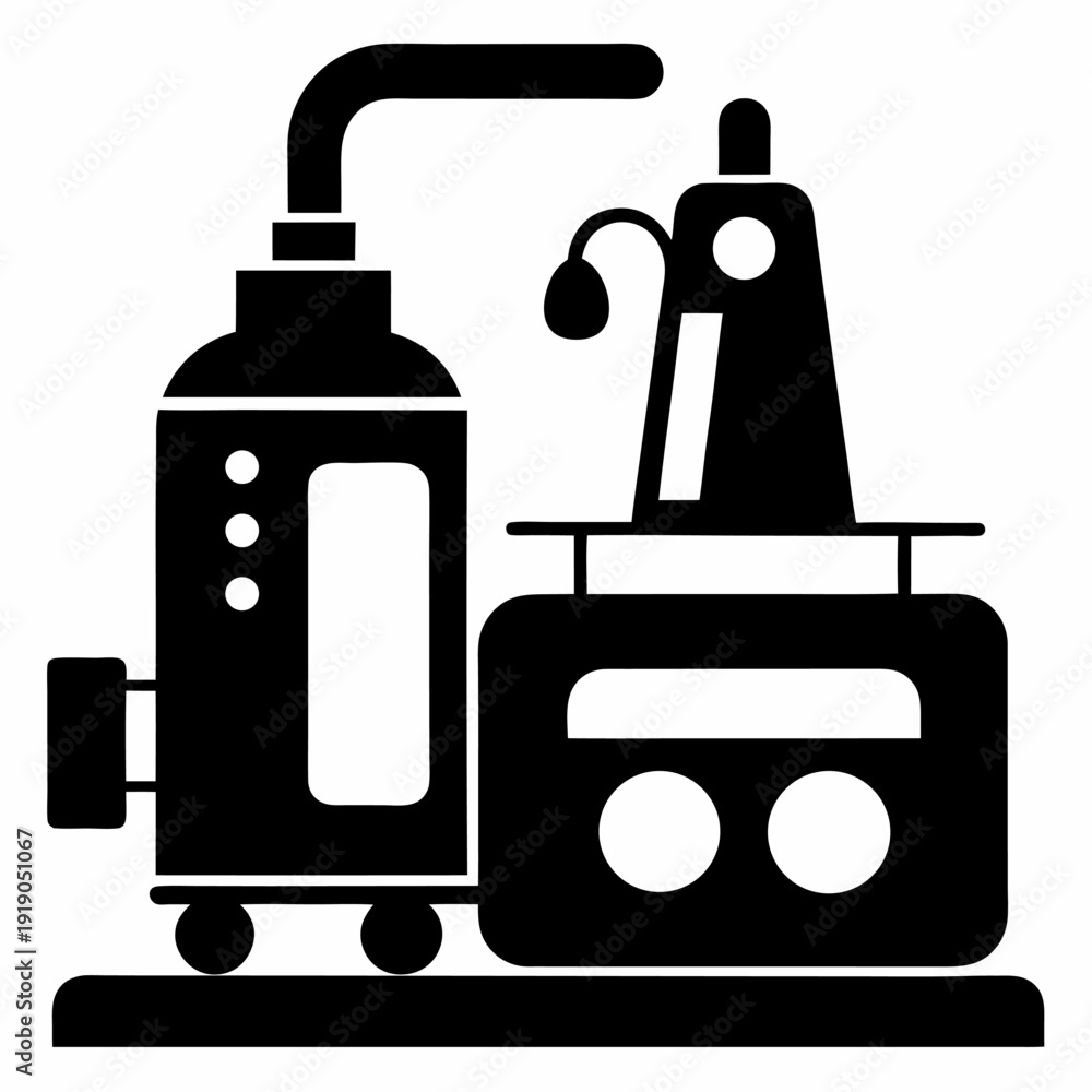 Obraz premium Medical suction machine icon black silhouette illustration healthcare equipment hospital device clinic apparatus vacuum system portable unit