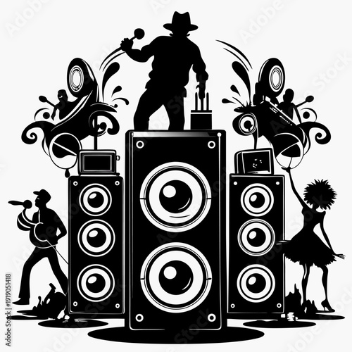 Music party silhouettes speakers dancers singers  live concert event celebration festival