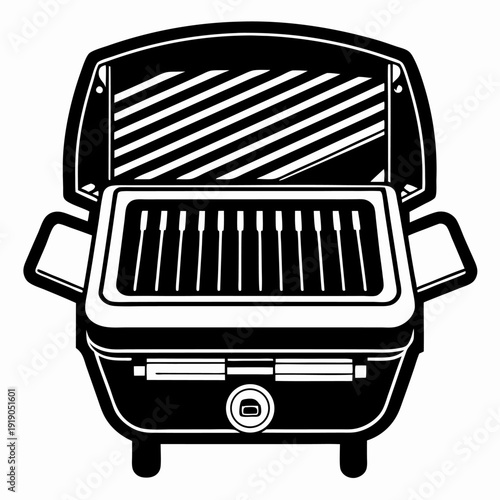 Open electric grill black and white illustration cooking appliance barbecue summer food preparation