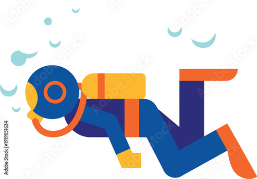 An adventurous deep sea diver wearing a traditional helmet and oxygen tank exploring the ocean