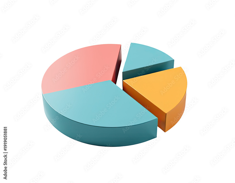 Obraz premium A colorful pie chart displayed on a clean white background, perfect for illustrating data visualization and statistics concepts