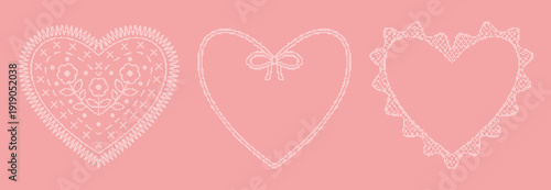 Canvas-taulu Cross stitched heart frames with decorative lace elements