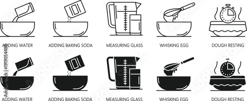 Baking Process Icons Set Kitchen Cooking Steps Line Vector Collection