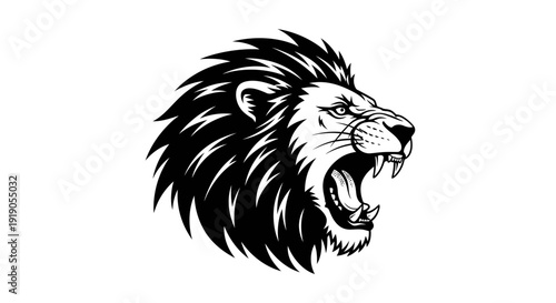 Fierce Lion Head Roaring - Aggressive Wild Animal Graphic