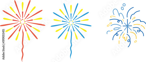 Vibrant firework explosions in yellow blue and red