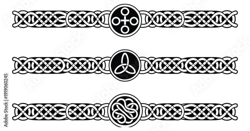 Celtic knot border - spiral, triquetra, knot pattern decorative header with detailed woven braid and trinity symbol elements