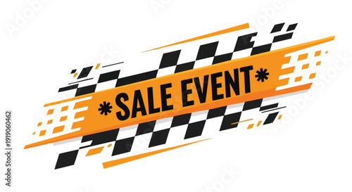 Sale Event Banner. Discount Promotion Graphic. Dynamic Checkered Flag Design. Marketing Advertising.