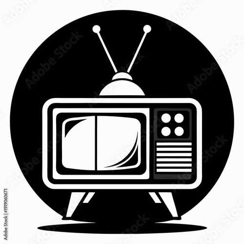 Retro television icon vintage tv set black white illustration nostalgia media broadcast antenna