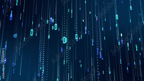 Hi-tech digital matrix code falling for hacker films, programming courses, and cybersecurity awareness campaigns. Seamless binary code rain loop in 4K resolution.