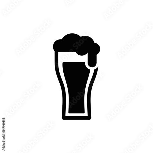 A black and white icon of a tall beer glass filled with frothy beer.