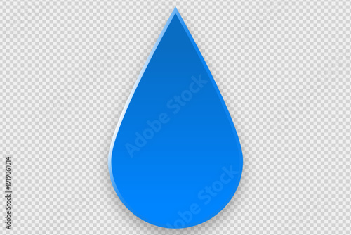 Large glossy blue water droplet with smooth gradient isolated on transparent background symbolizing purity and hydration