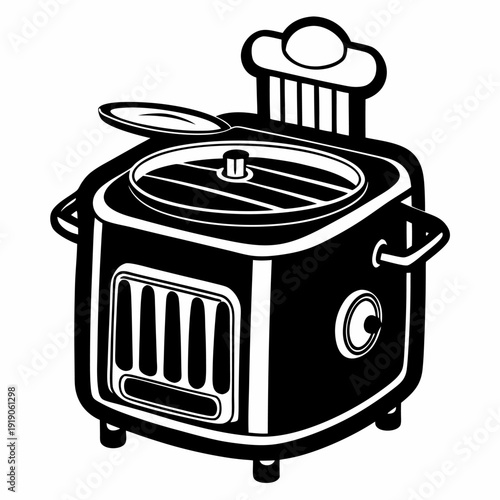 Retro style electric cooker black and white illustration kitchen appliance vintage design home cooking food preparation device