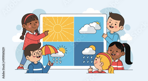 Kids Learning About Weather Forecasts on a Digital Display