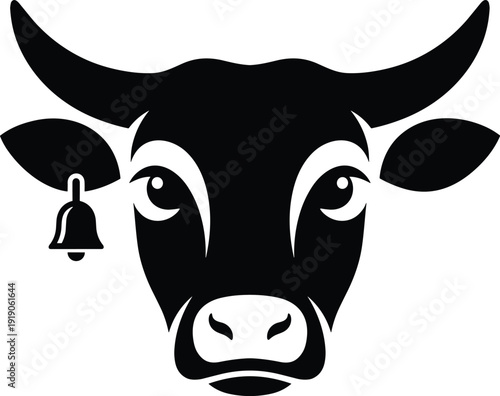 Bull head silhouette icon, black cow face logo isolated on white background livestock farm animal symbol illustration