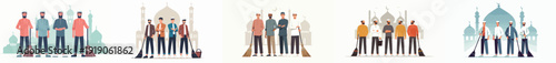 vector of muslim men cleaning mosque in ramadan