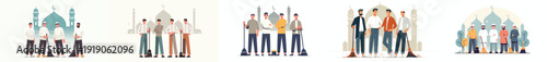 vector of muslim men cleaning mosque in ramadan