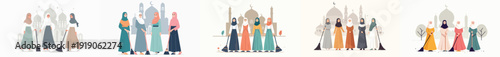 vector of muslim women cleaning mosque in ramadan