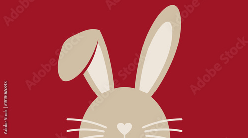 Bunny Ears and Face Partial Vector – Stylized Rabbit Top View with Whiskers and Heart Nose for Easter, Cute Character, and Minimalist Design Projects