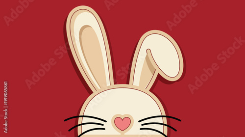 Bunny Ears and Face Partial Vector – Stylized Rabbit Top View with Whiskers and Heart Nose for Easter, Cute Character, and Minimalist Design Projects