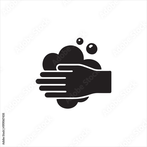 Black silhouette of hands washing with soap and bubbles on white background Keywords: hand washing, soap, bubbles