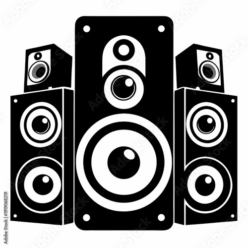 Stereo system speakers audio music sound black white graphic design illustration