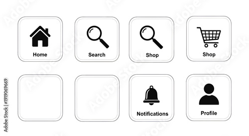 Icons representing different types of online shopping and service categories